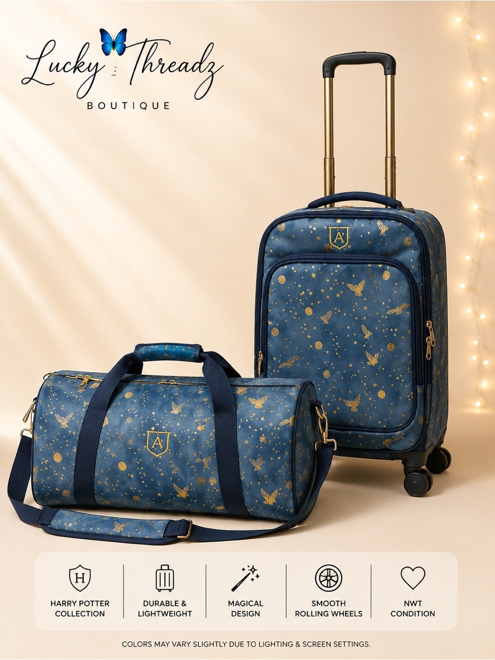 NWT PB Teen Harry Potter Enchanted Night Sky Carry On Duffel Set Monogram A